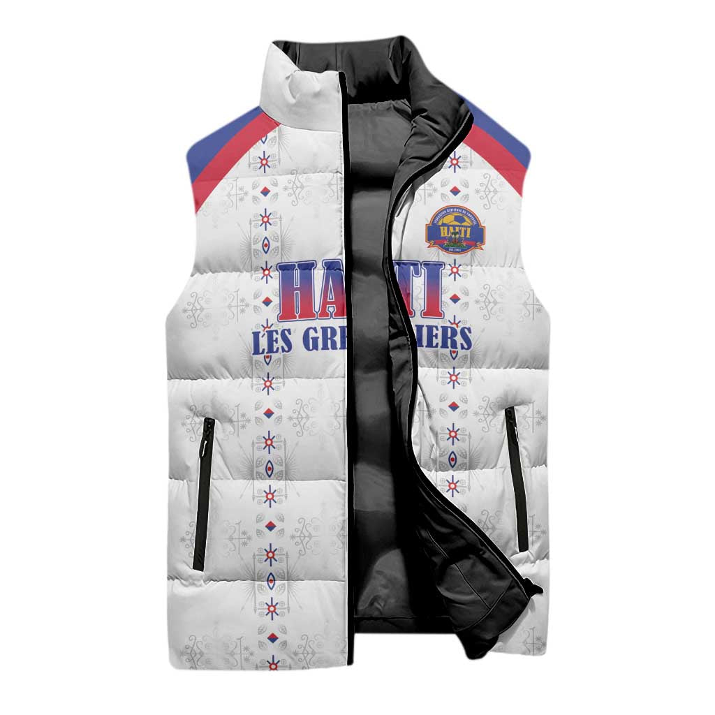 Custom Afro-Haitians Football Pride Sleeveless Puffer Jacket Les Grenadiers Veve Vodou White Version