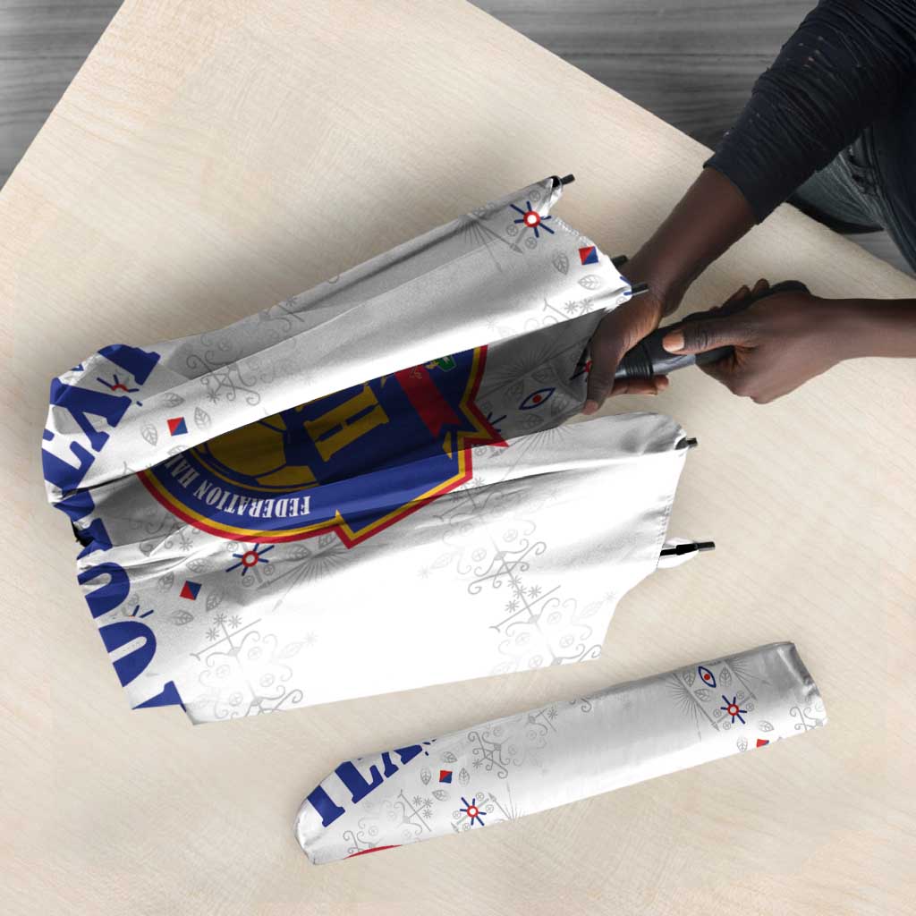 Custom Afro-Haitians Football Pride Umbrella Les Grenadiers Veve Vodou White Version