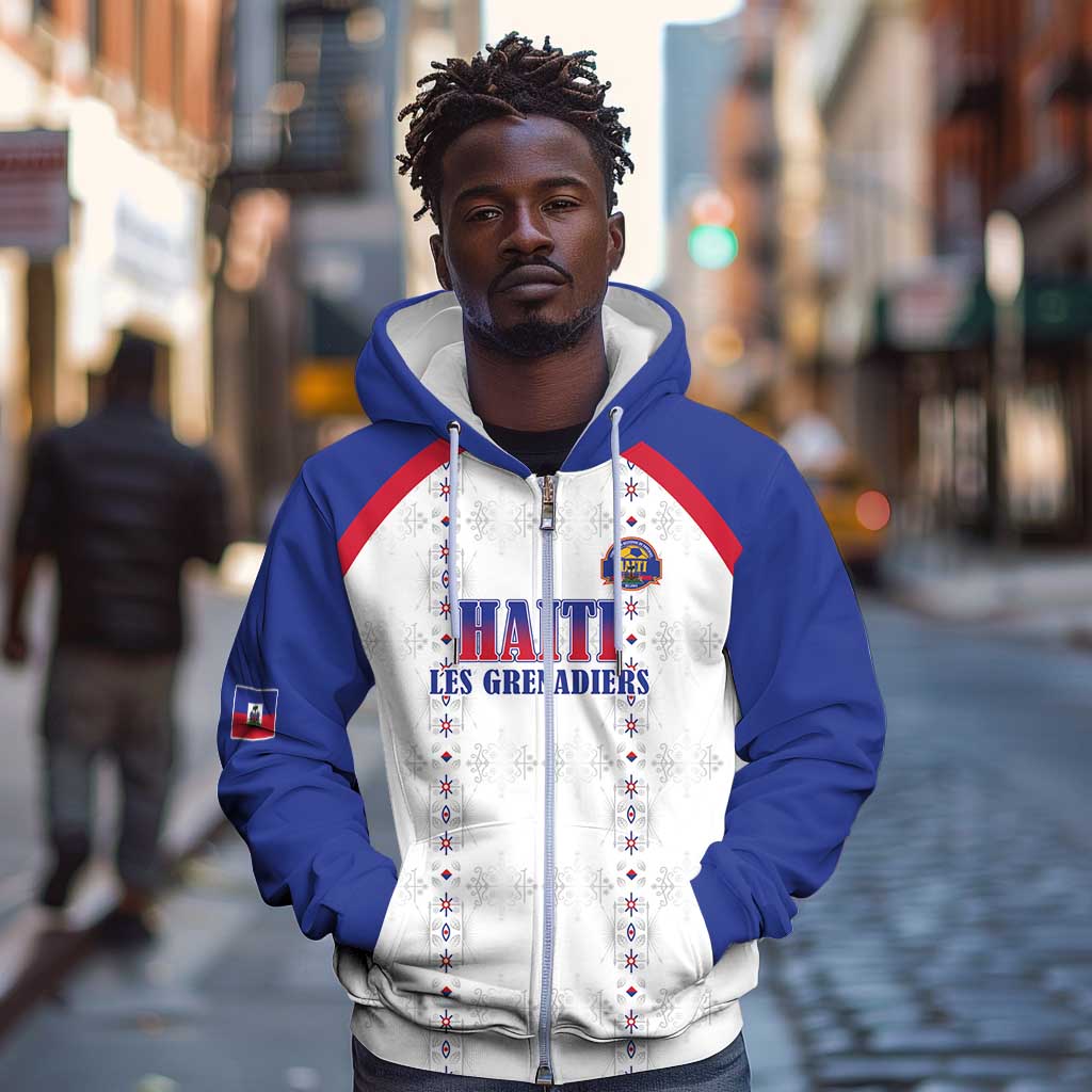 Custom Afro-Haitians Football Pride Zip Hoodie Les Grenadiers Veve Vodou White Version - African Pride