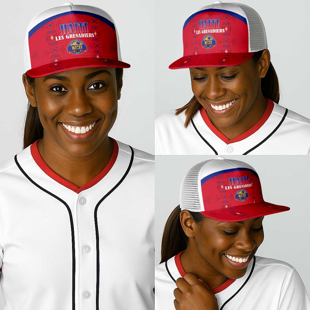 Afro-Haitians Football Pride Baseball Net Cap Les Grenadiers Veve Vodou Red Version - African Pride