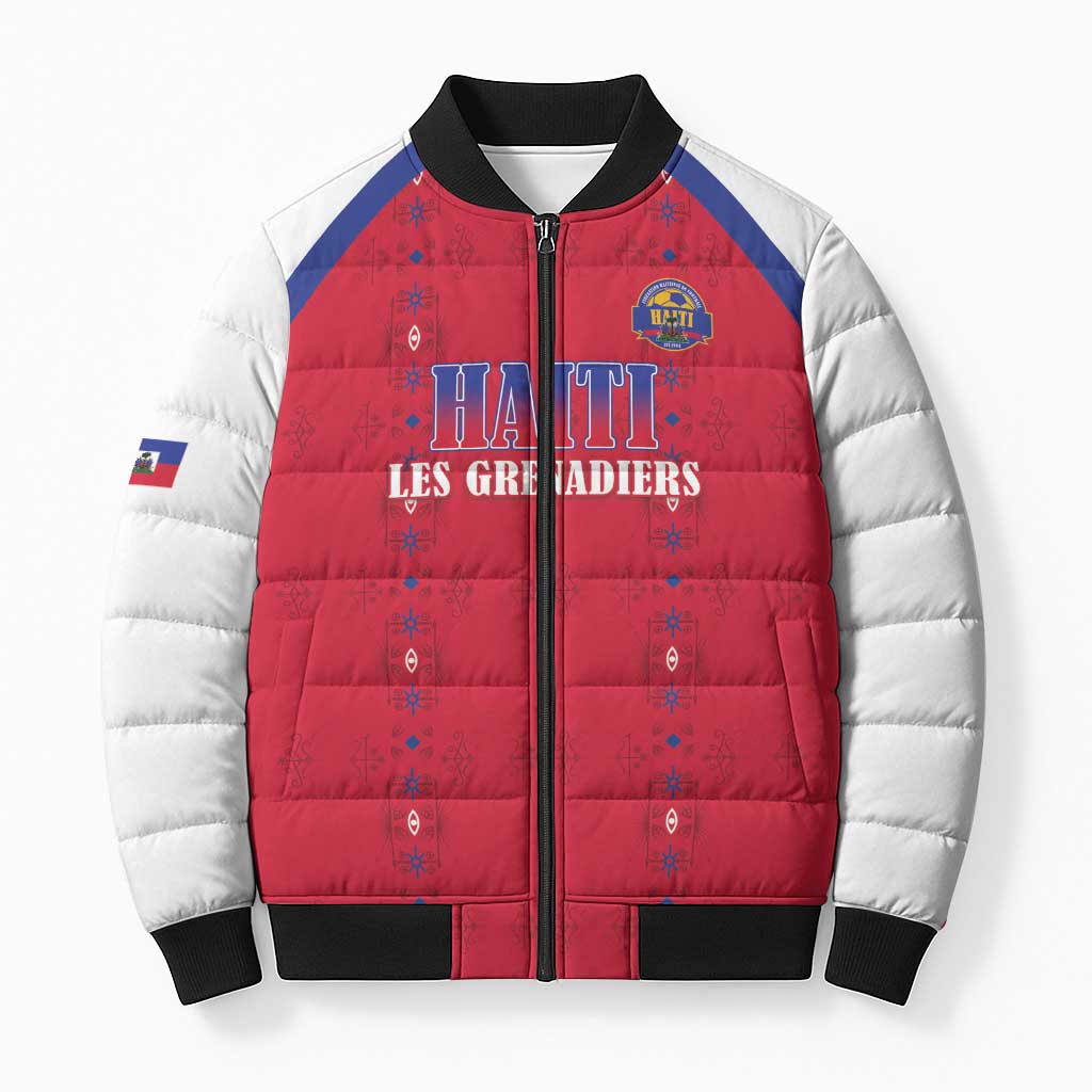 Custom Afro-Haitians Football Pride Bomber Puffer Jacket Les Grenadiers Veve Vodou Red Version