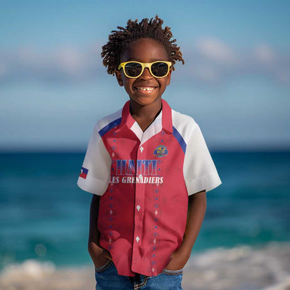Custom Afro-Haitians Football Pride Kid Hawaiian Shirt Les Grenadiers Veve Vodou Red Version LT18