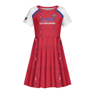 Custom Afro-Haitians Football Pride Kid Short Sleeve Dress Les Grenadiers Veve Vodou Red Version LT18