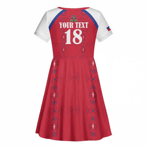Custom Afro-Haitians Football Pride Kid Short Sleeve Dress Les Grenadiers Veve Vodou Red Version LT18