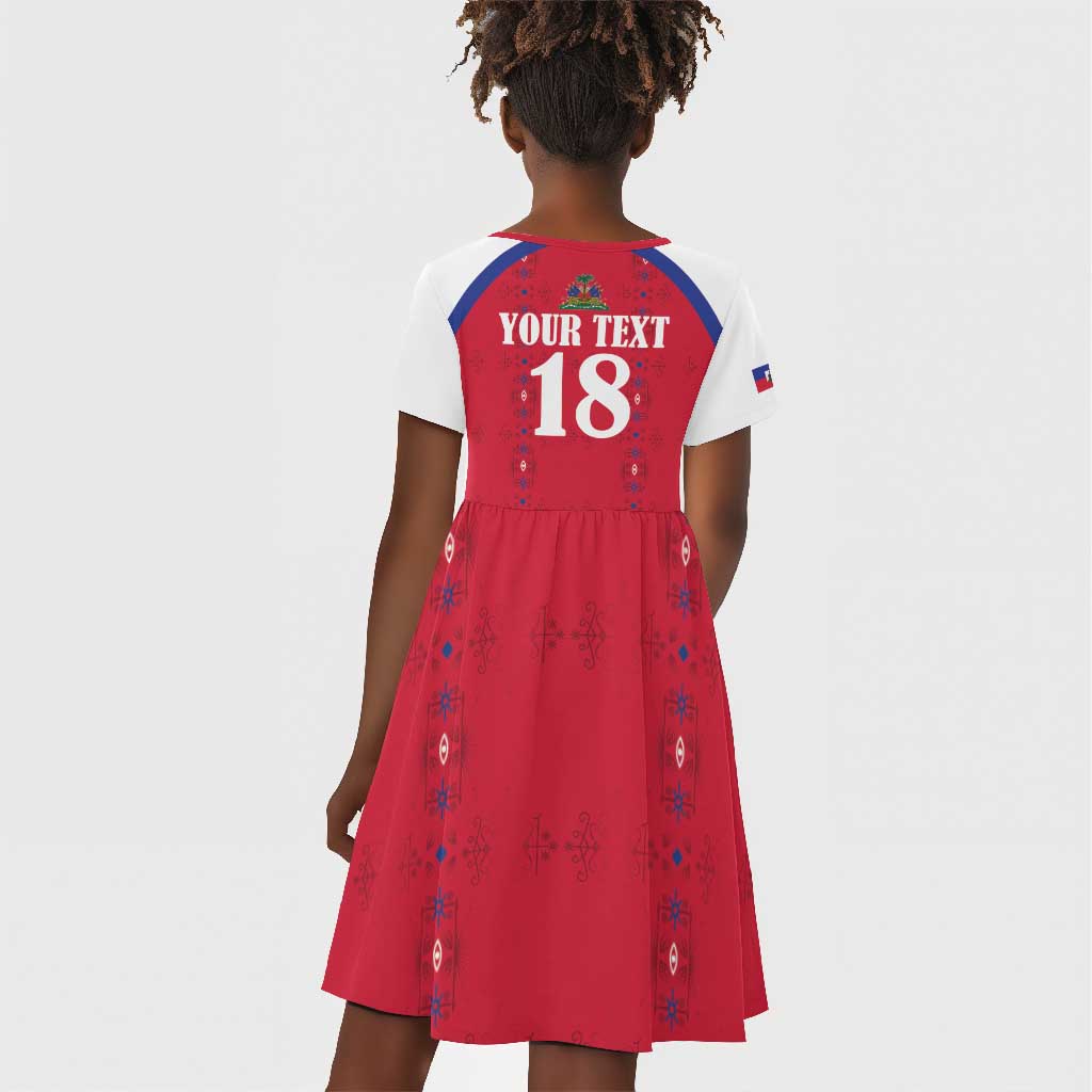 Custom Afro-Haitians Football Pride Kid Short Sleeve Dress Les Grenadiers Veve Vodou Red Version LT18
