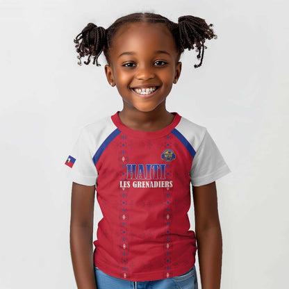 Custom Afro-Haitians Football Pride Kid T shirt Les Grenadiers Veve Vodou Red Version LT18
