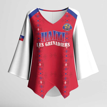 Custom Afro-Haitians Football Pride Kimono Sleeve Blouse Les Grenadiers Veve Vodou Red Version