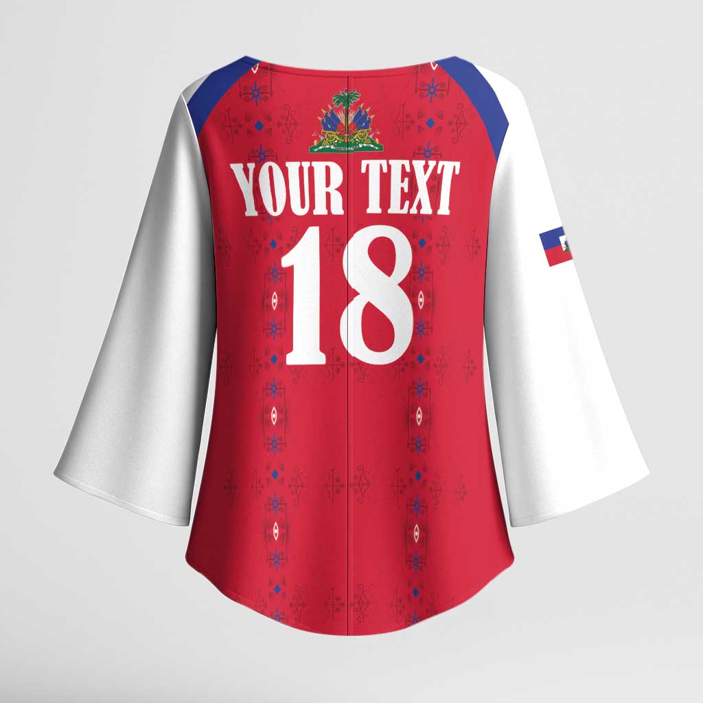 Custom Afro-Haitians Football Pride Kimono Sleeve Blouse Les Grenadiers Veve Vodou Red Version
