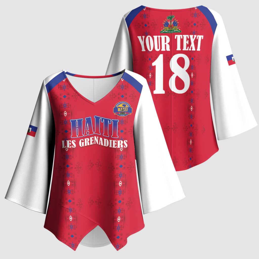Custom Afro-Haitians Football Pride Kimono Sleeve Blouse Les Grenadiers Veve Vodou Red Version