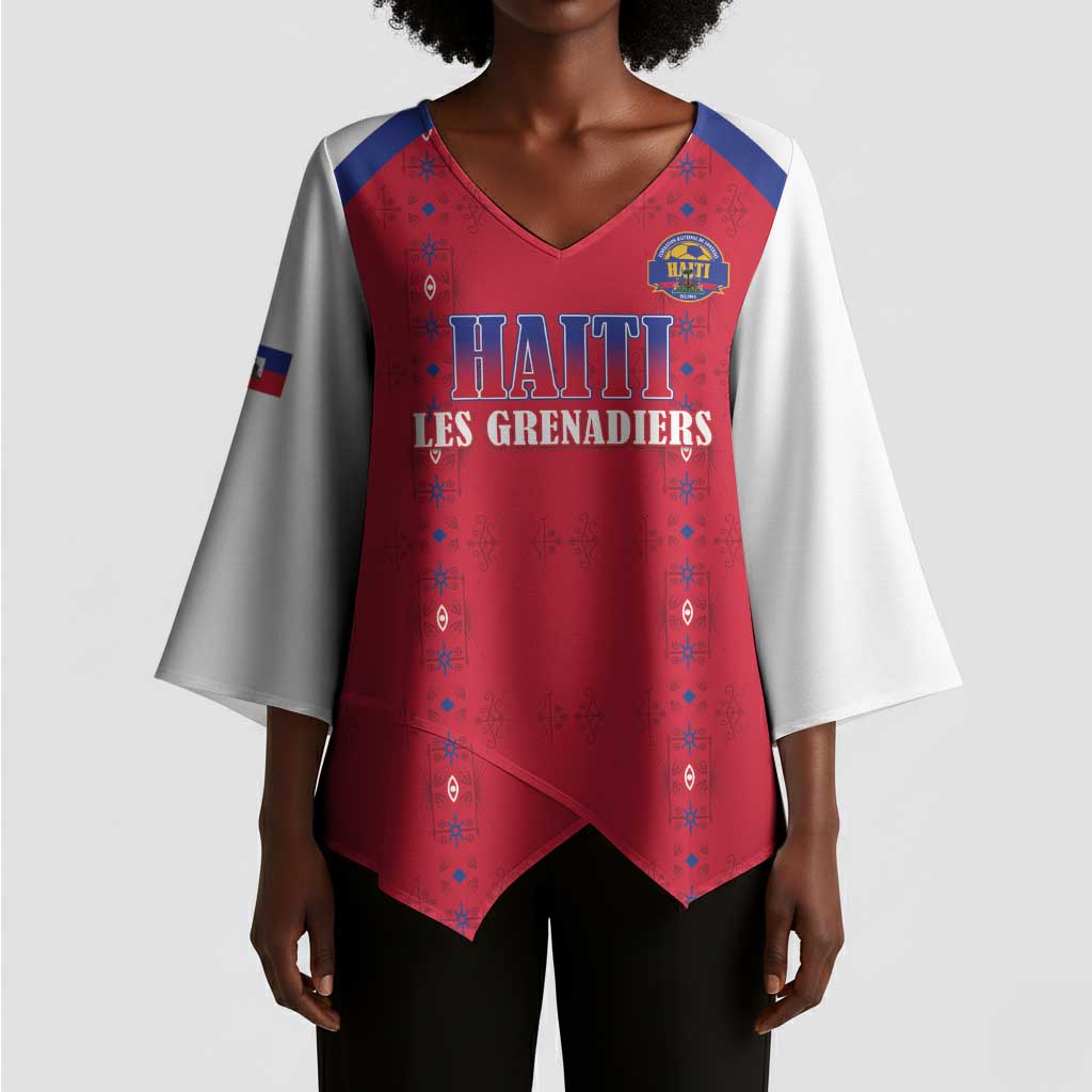 Custom Afro-Haitians Football Pride Kimono Sleeve Blouse Les Grenadiers Veve Vodou Red Version