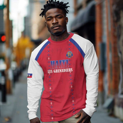 Custom Afro-Haitians Football Pride Long Sleeve Shirt Les Grenadiers Veve Vodou Red Version - African Pride