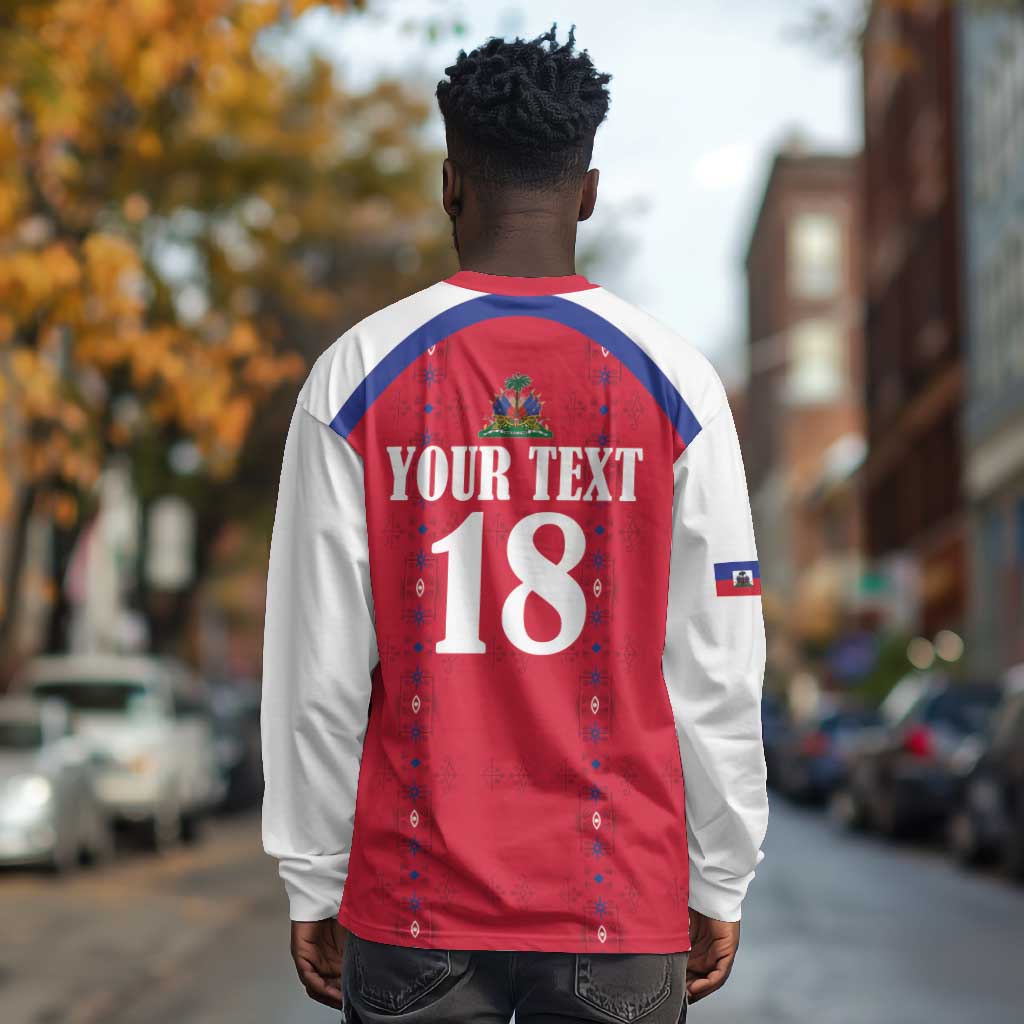 Custom Afro-Haitians Football Pride Long Sleeve Shirt Les Grenadiers Veve Vodou Red Version - African Pride