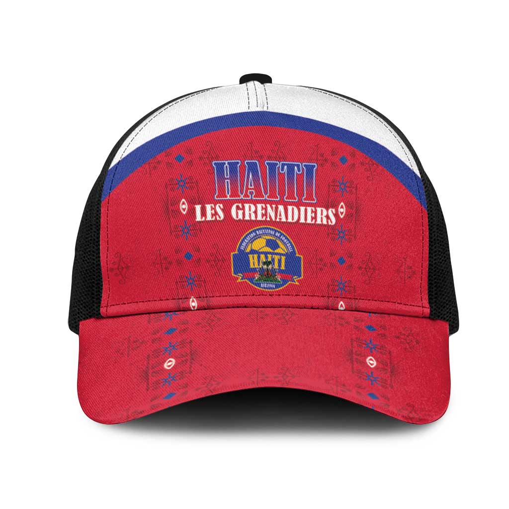 Afro-Haitians Football Pride Mesh Trucker Cap Les Grenadiers Veve Vodou Red Version - African Pride