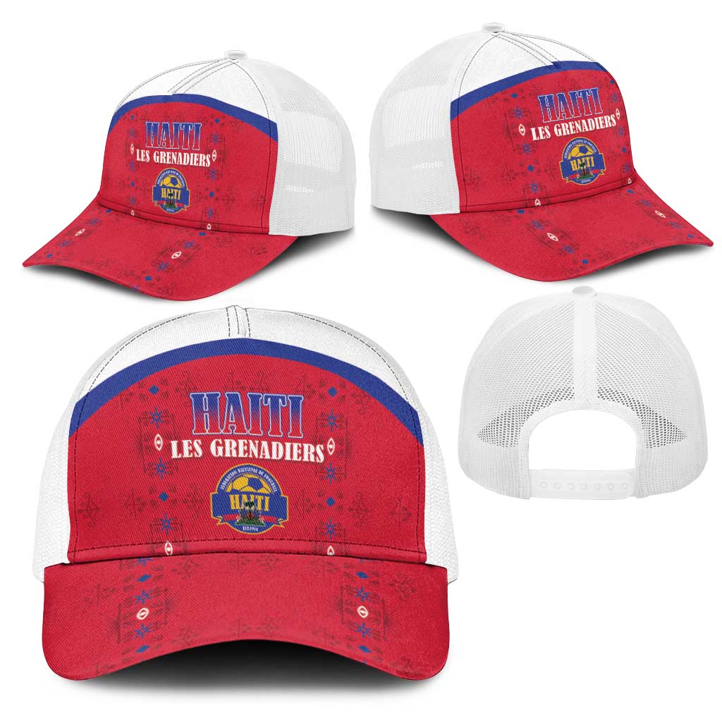 Afro-Haitians Football Pride Mesh Trucker Cap Les Grenadiers Veve Vodou Red Version - African Pride