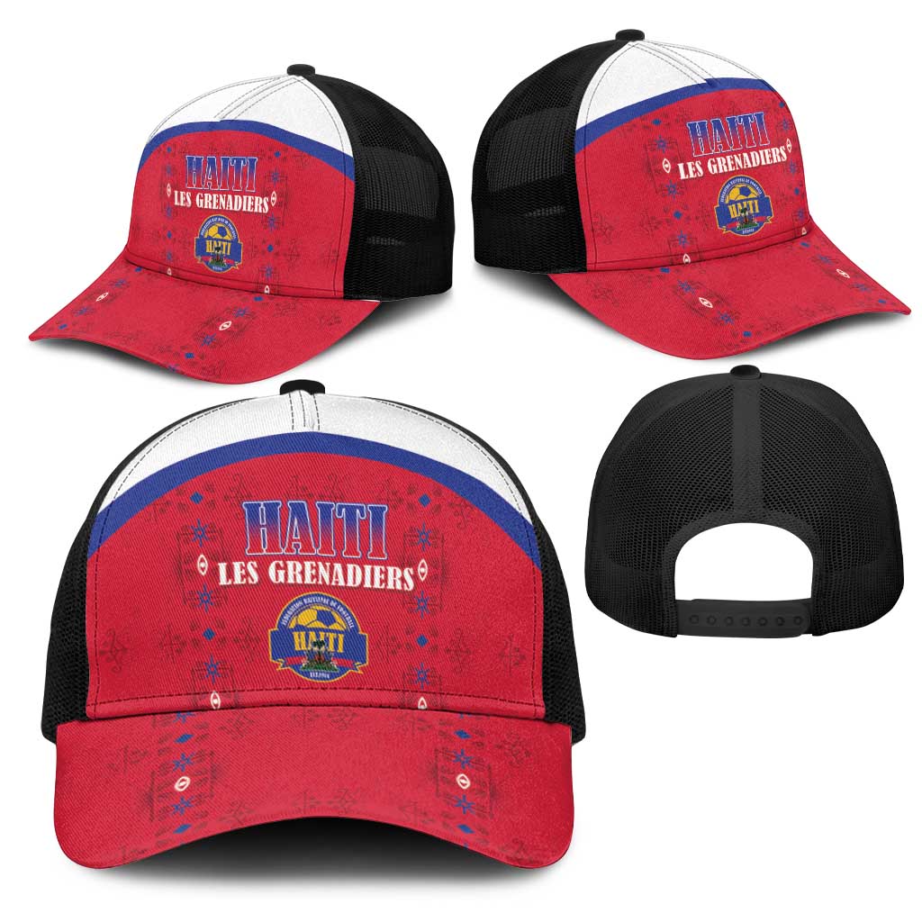 Afro-Haitians Football Pride Mesh Trucker Cap Les Grenadiers Veve Vodou Red Version - African Pride