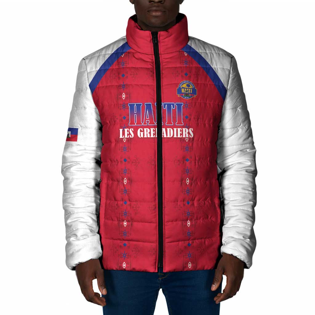 Custom Afro-Haitians Football Pride Padded Jacket Les Grenadiers Veve Vodou Red Version
