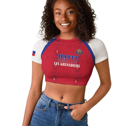 Custom Afro-Haitians Football Pride Raglan Cropped T shirt Les Grenadiers Veve Vodou Red Version LT18