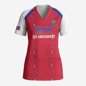Custom Afro-Haitians Football Pride Scrub Top Les Grenadiers Veve Vodou Red Version - African Pride