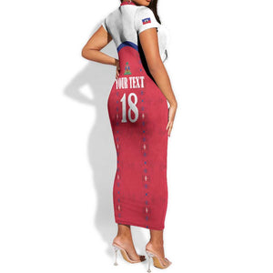 Custom Afro-Haitians Football Pride Short Sleeve Bodycon Dress Les Grenadiers Veve Vodou Red Version LT18