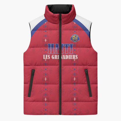 Custom Afro-Haitians Football Pride Sleeveless Puffer Jacket Les Grenadiers Veve Vodou Red Version