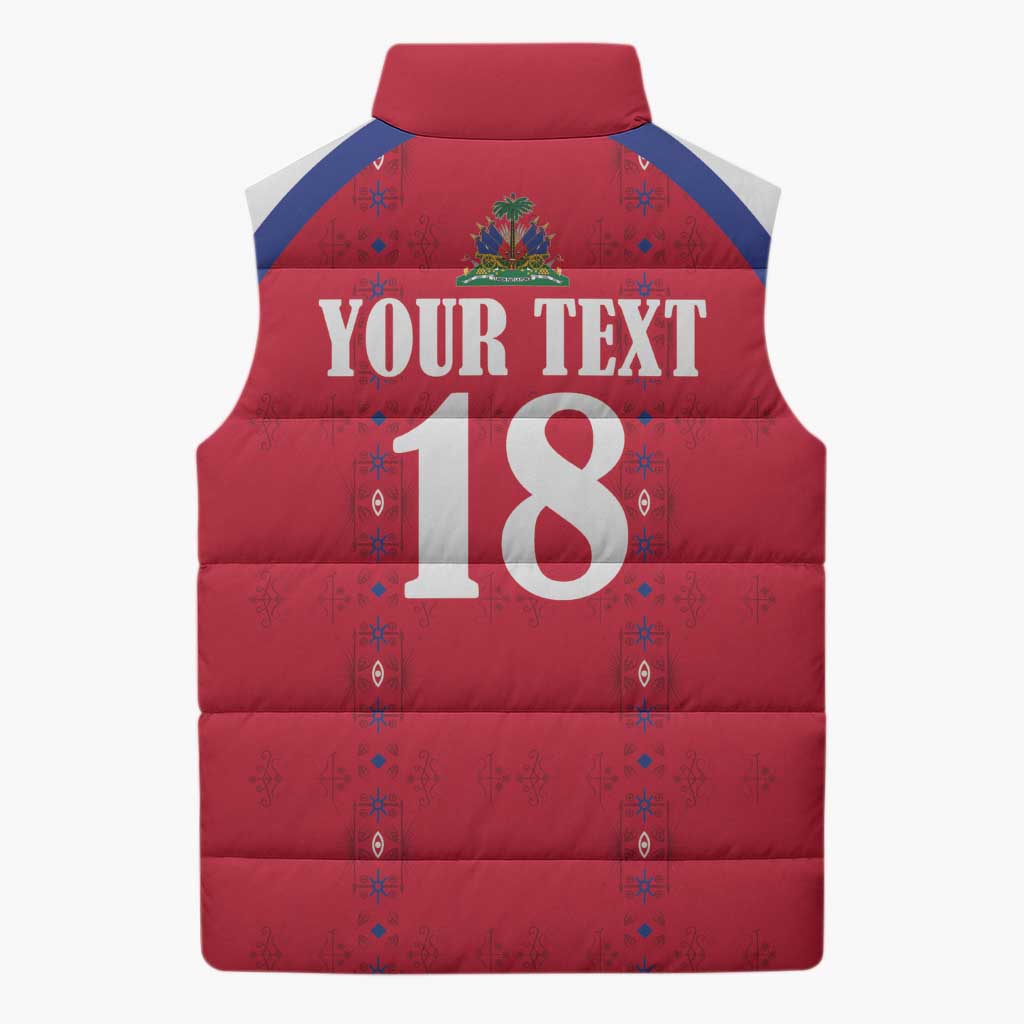 Custom Afro-Haitians Football Pride Sleeveless Puffer Jacket Les Grenadiers Veve Vodou Red Version