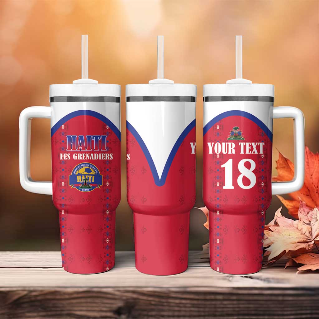 Custom Afro-Haitians Football Pride Tumbler With Handle Les Grenadiers Veve Vodou Red Version - African Pride