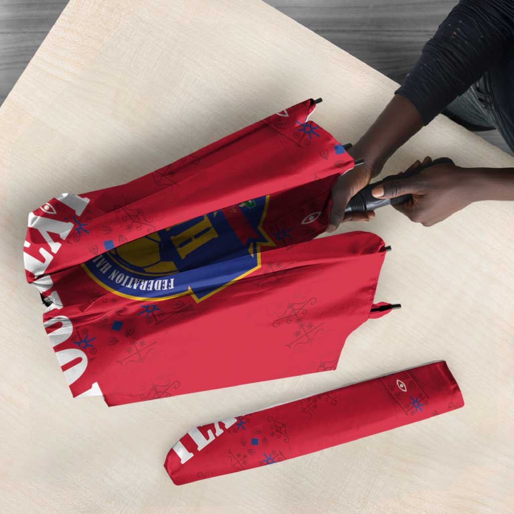 Custom Afro-Haitians Football Pride Umbrella Les Grenadiers Veve Vodou Red Version