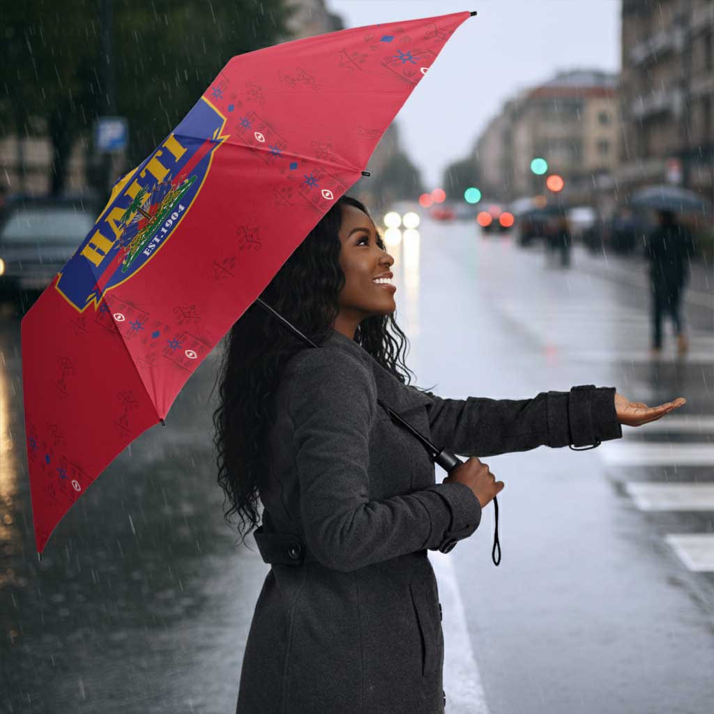 Custom Afro-Haitians Football Pride Umbrella Les Grenadiers Veve Vodou Red Version