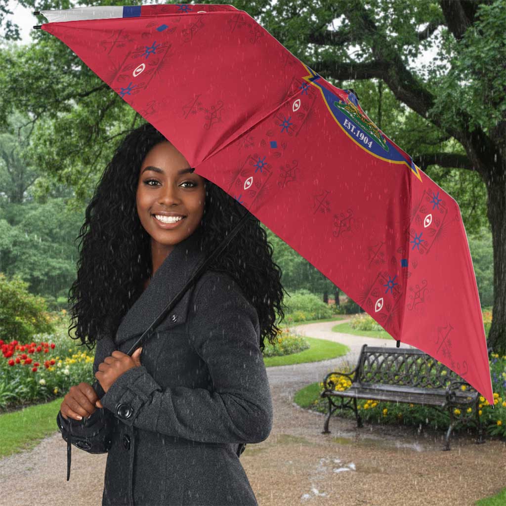 Custom Afro-Haitians Football Pride Umbrella Les Grenadiers Veve Vodou Red Version