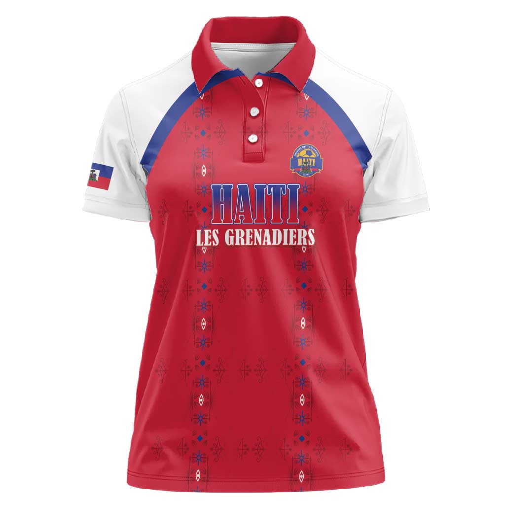 Custom Afro-Haitians Football Pride Women Polo Shirt Les Grenadiers Veve Vodou Red Version LT18
