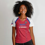 Custom Afro-Haitians Football Pride Women V-Neck T-Shirt Les Grenadiers Veve Vodou Red Version LT18