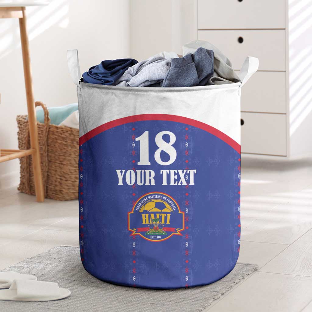 Custom Afro-Haitians Football Pride Laundry Basket Les Grenadiers Veve Vodou Blue Version - African Pride
