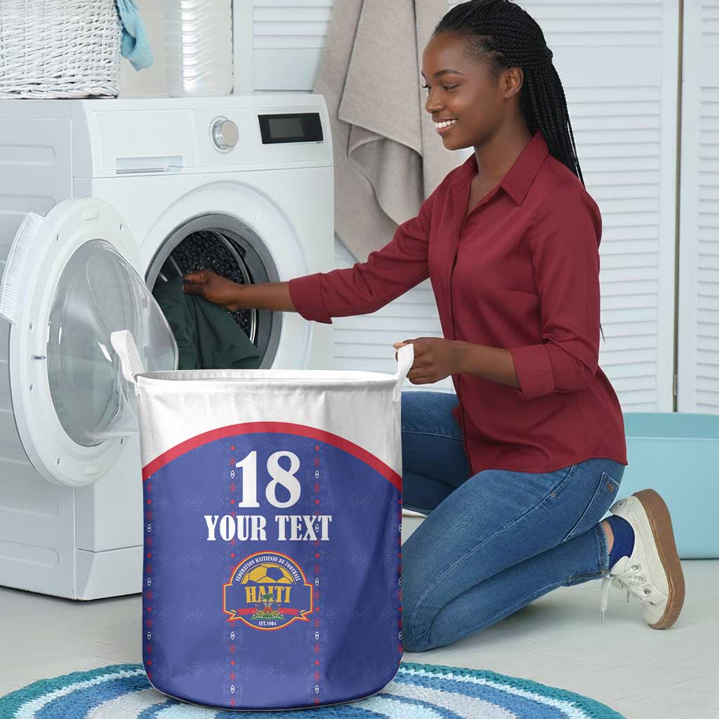 Custom Afro-Haitians Football Pride Laundry Basket Les Grenadiers Veve Vodou Blue Version - African Pride