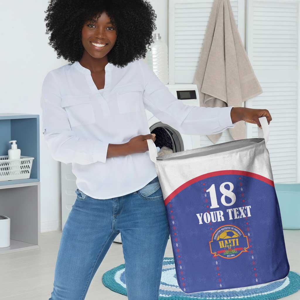 Custom Afro-Haitians Football Pride Laundry Basket Les Grenadiers Veve Vodou Blue Version - African Pride
