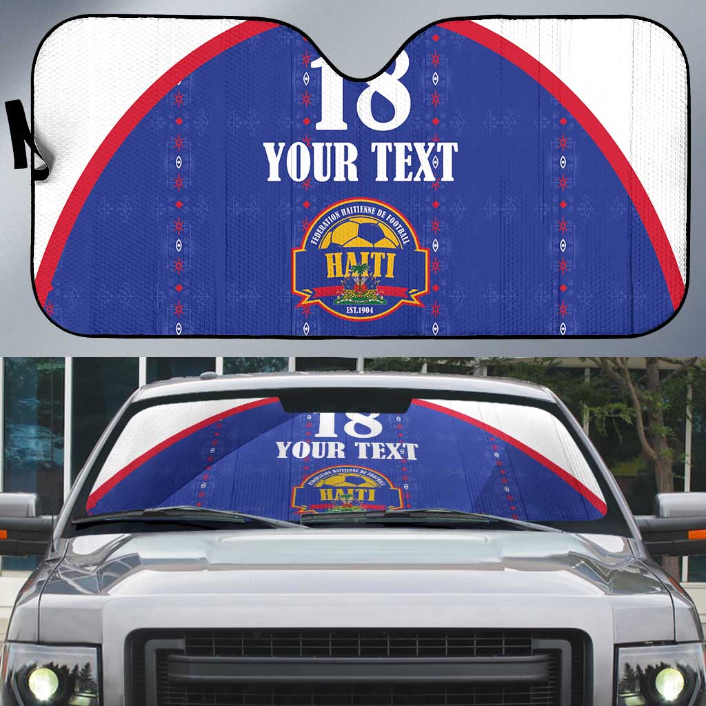 Custom Afro-Haitians Football Pride Auto Sun Shade Les Grenadiers Veve Vodou Blue Version