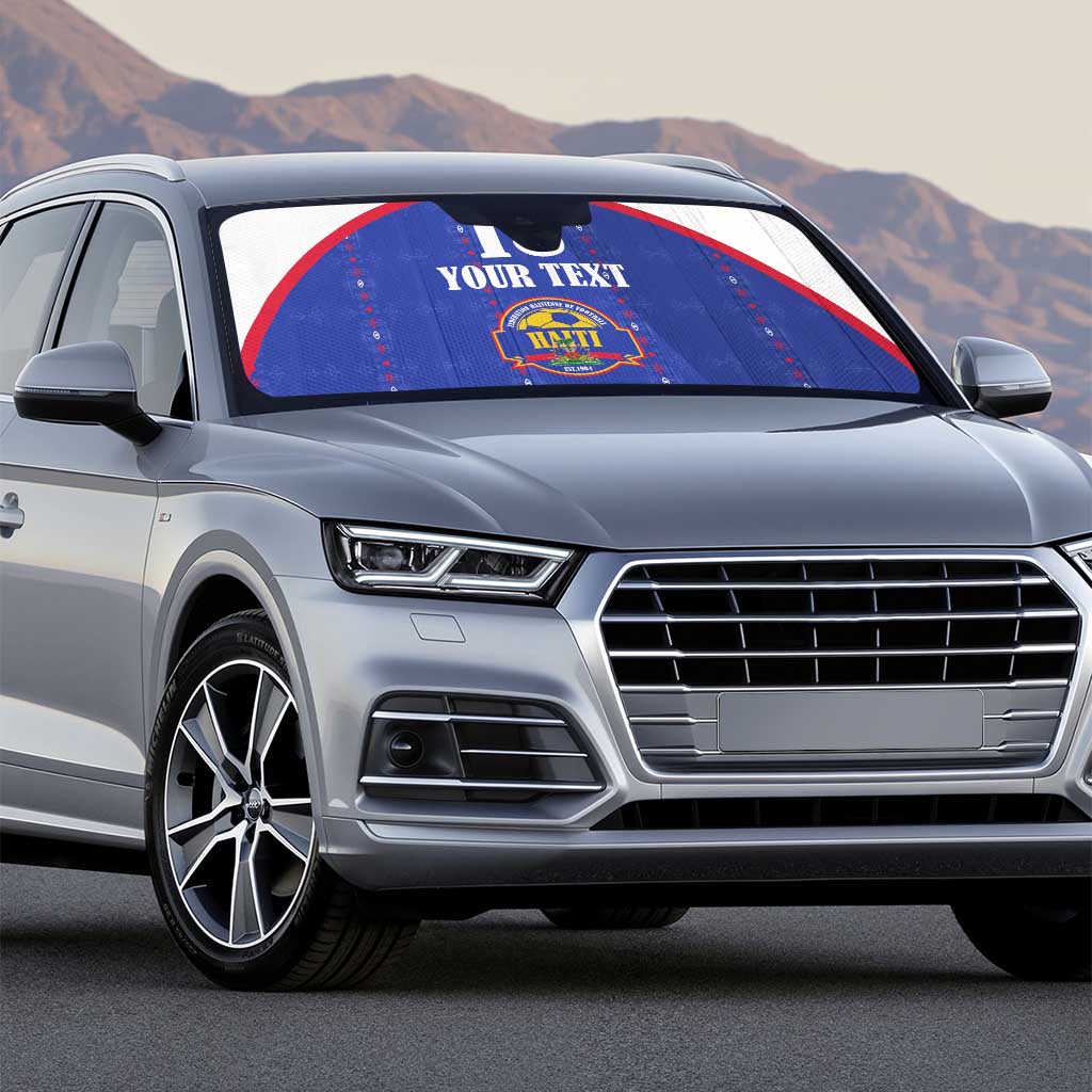 Custom Afro-Haitians Football Pride Auto Sun Shade Les Grenadiers Veve Vodou Blue Version