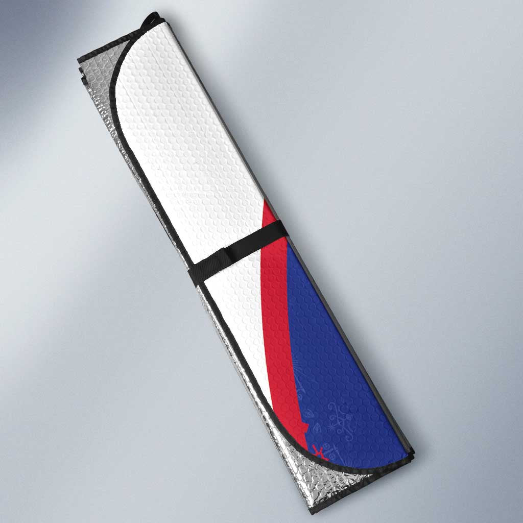 Custom Afro-Haitians Football Pride Auto Sun Shade Les Grenadiers Veve Vodou Blue Version