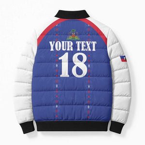 Custom Afro-Haitians Football Pride Bomber Puffer Jacket Les Grenadiers Veve Vodou Blue Version