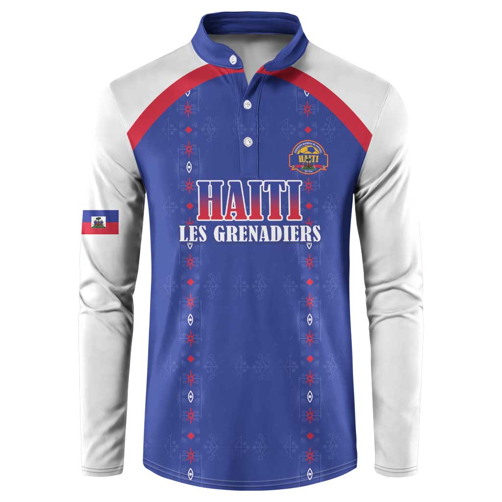Custom Afro-Haitians Football Pride Button Sweatshirt Les Grenadiers Veve Vodou Blue Version