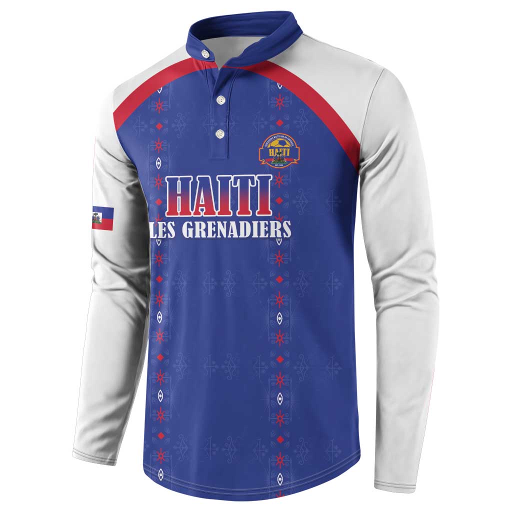 Custom Afro-Haitians Football Pride Button Sweatshirt Les Grenadiers Veve Vodou Blue Version
