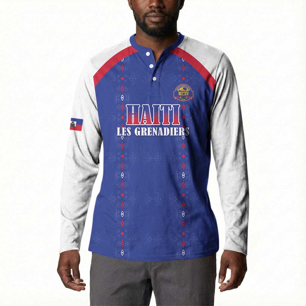 Custom Afro-Haitians Football Pride Button Sweatshirt Les Grenadiers Veve Vodou Blue Version