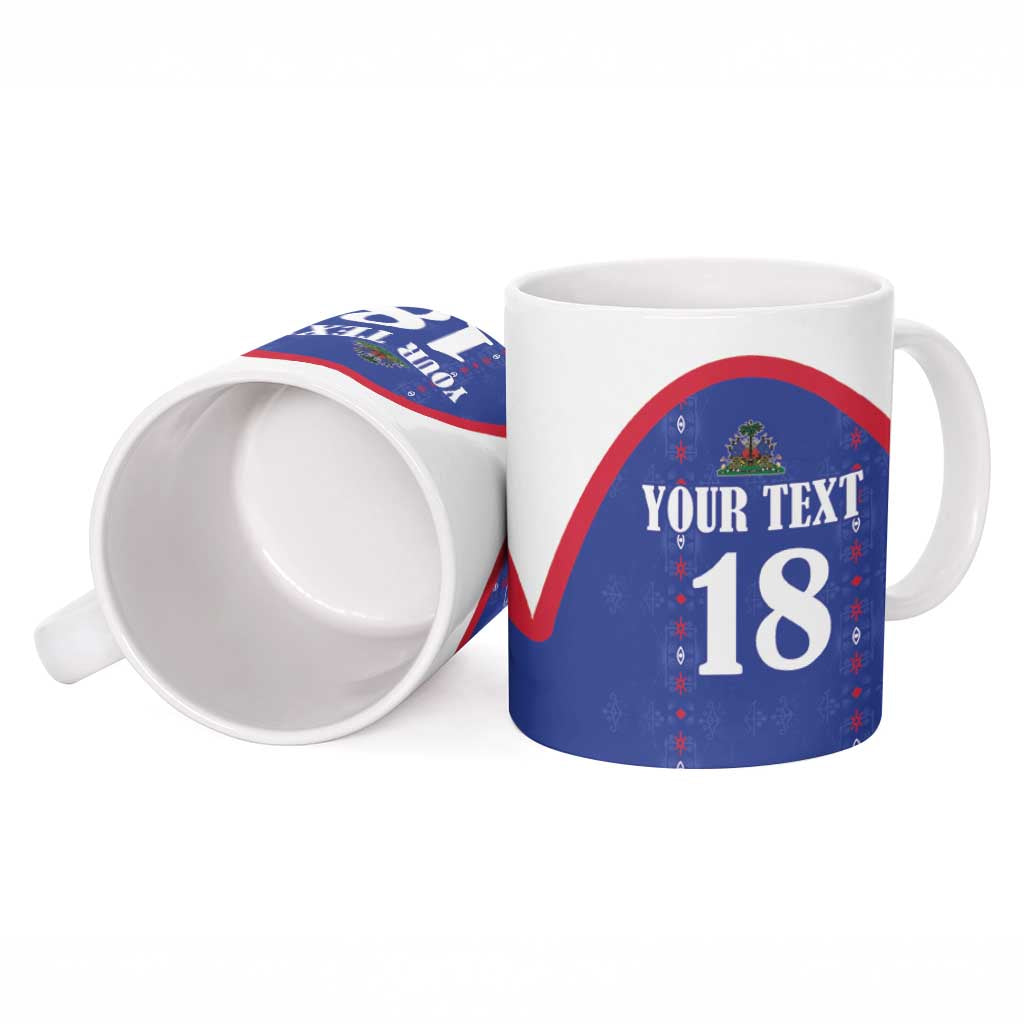 Custom Afro-Haitians Football Pride Ceramic Mug Les Grenadiers Veve Vodou Blue Version