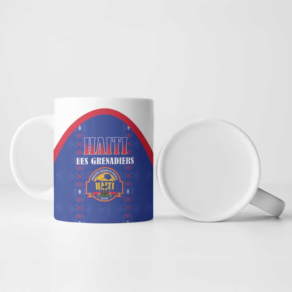 Custom Afro-Haitians Football Pride Ceramic Mug Les Grenadiers Veve Vodou Blue Version