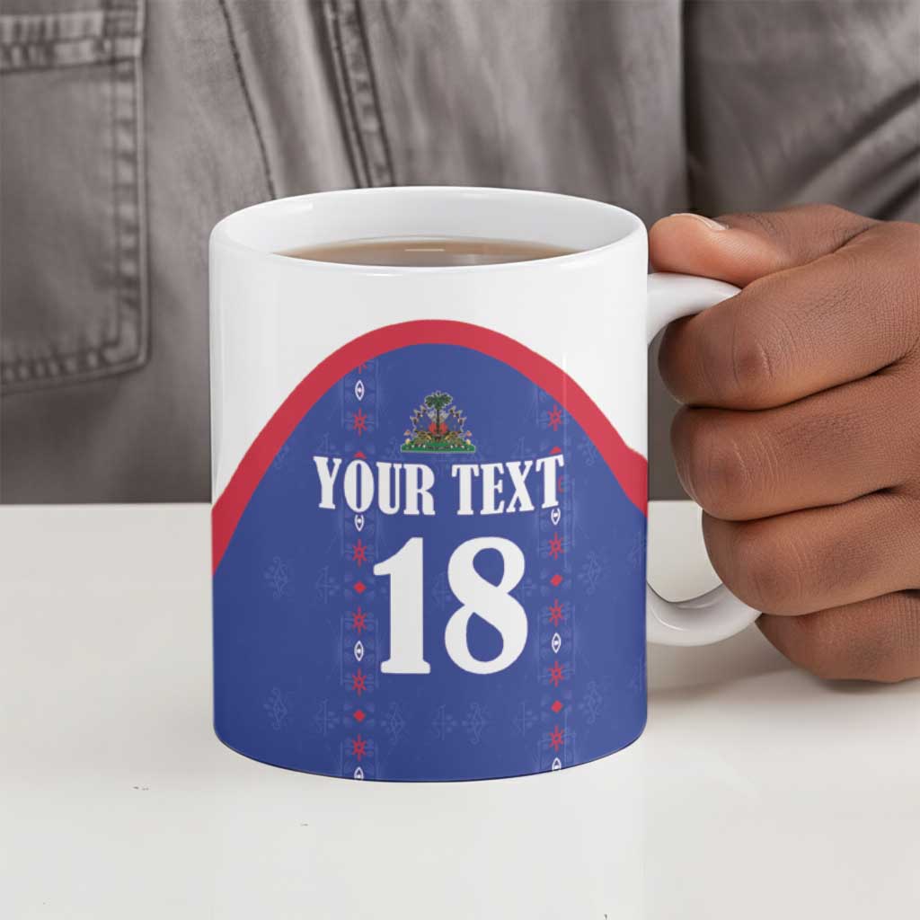Custom Afro-Haitians Football Pride Ceramic Mug Les Grenadiers Veve Vodou Blue Version