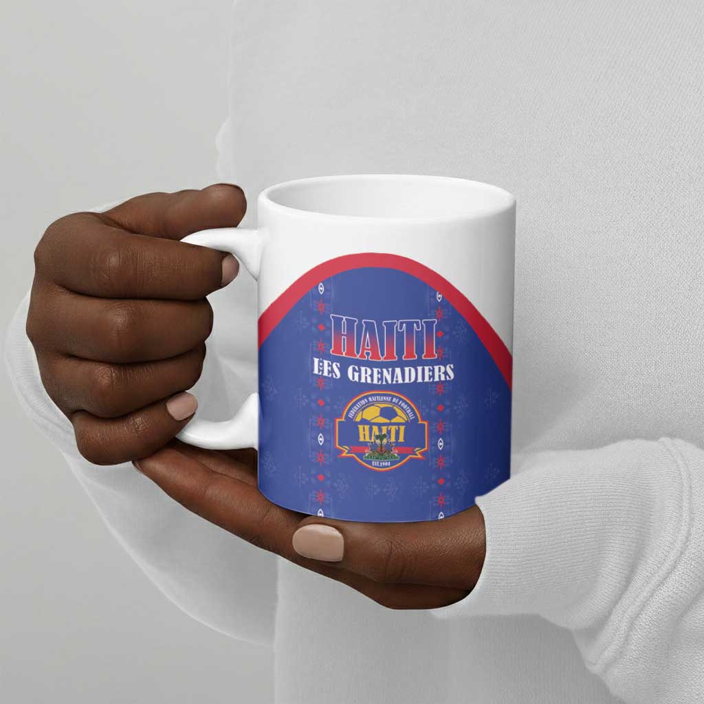Custom Afro-Haitians Football Pride Ceramic Mug Les Grenadiers Veve Vodou Blue Version