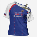 Custom Afro-Haitians Football Pride Cross Shoulder Shirt Les Grenadiers Veve Vodou Blue Version