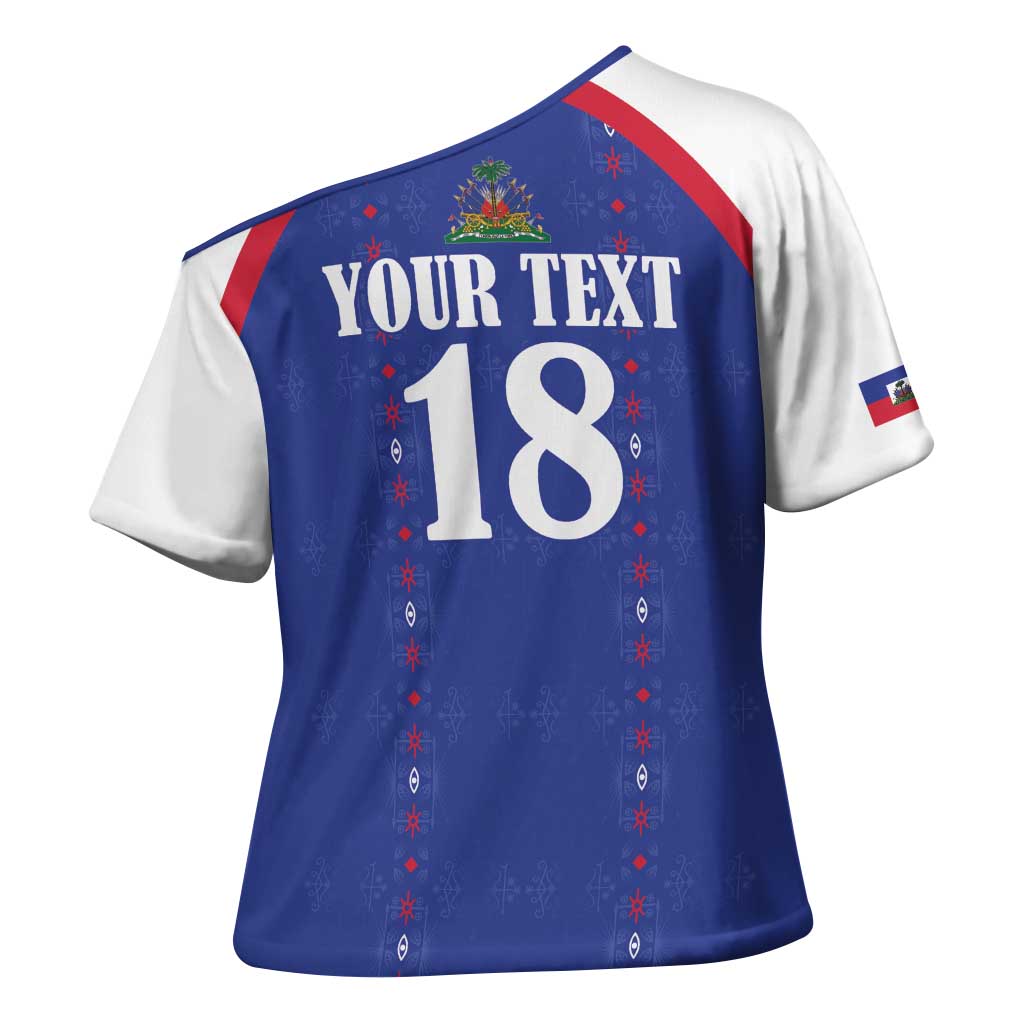 Custom Afro-Haitians Football Pride Cross Shoulder Shirt Les Grenadiers Veve Vodou Blue Version
