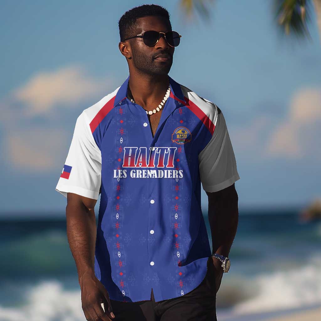 Custom Afro-Haitians Football Pride Hawaiian Shirt Les Grenadiers Veve Vodou Blue Version LT18