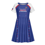 Custom Afro-Haitians Football Pride Kid Short Sleeve Dress Les Grenadiers Veve Vodou Blue Version LT18