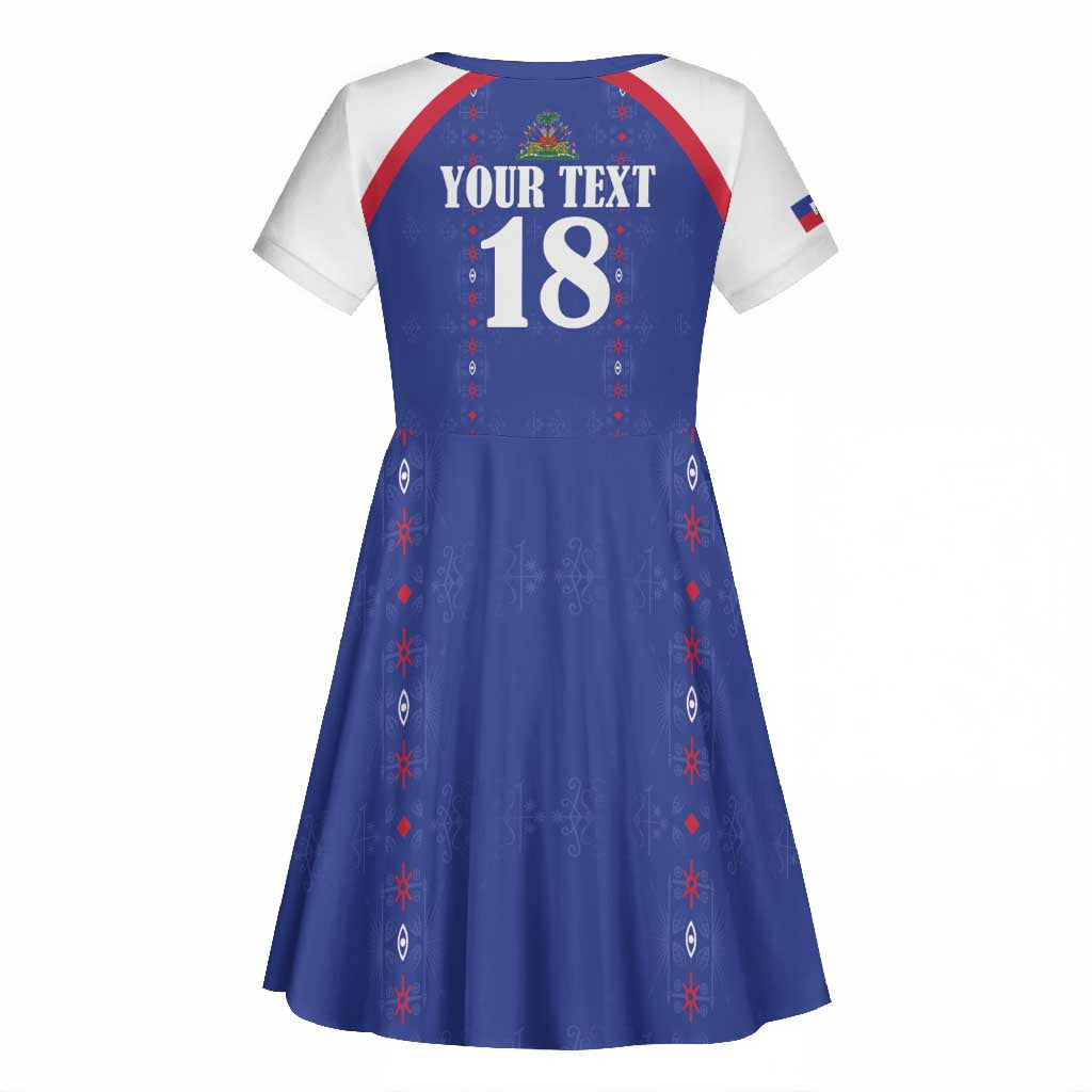 Custom Afro-Haitians Football Pride Kid Short Sleeve Dress Les Grenadiers Veve Vodou Blue Version LT18